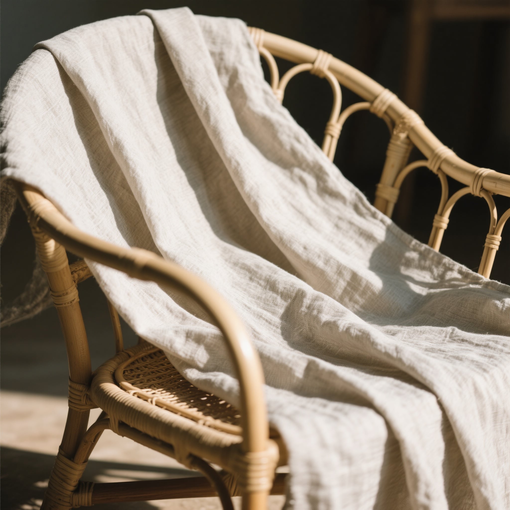 Linen and rattan texture in sunlight